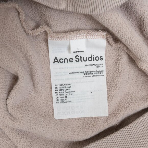 Acne Studios Crewneck Sweatshirt Unisex Beige Face Logo Patch - Picture 11 of 12